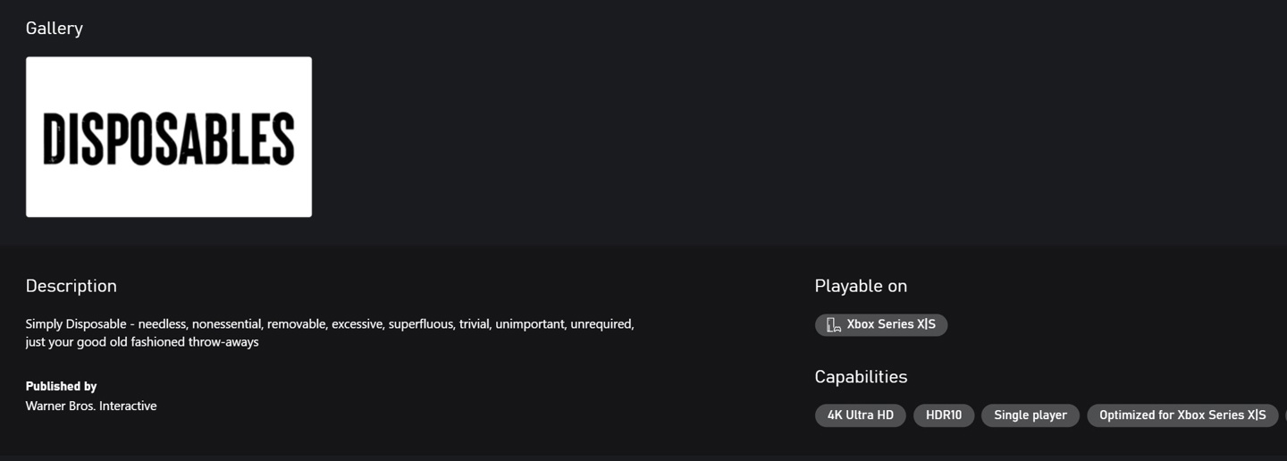 华纳神秘新作现身微软Xbox商店：容量达43GB，支持4K